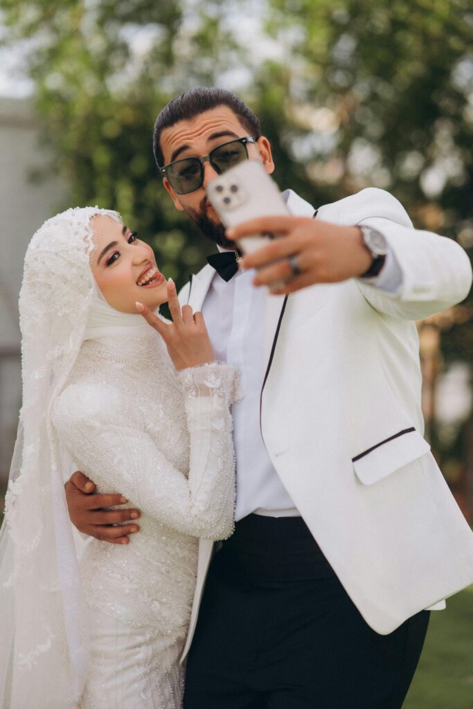 couple planning wedding with assistant via video call